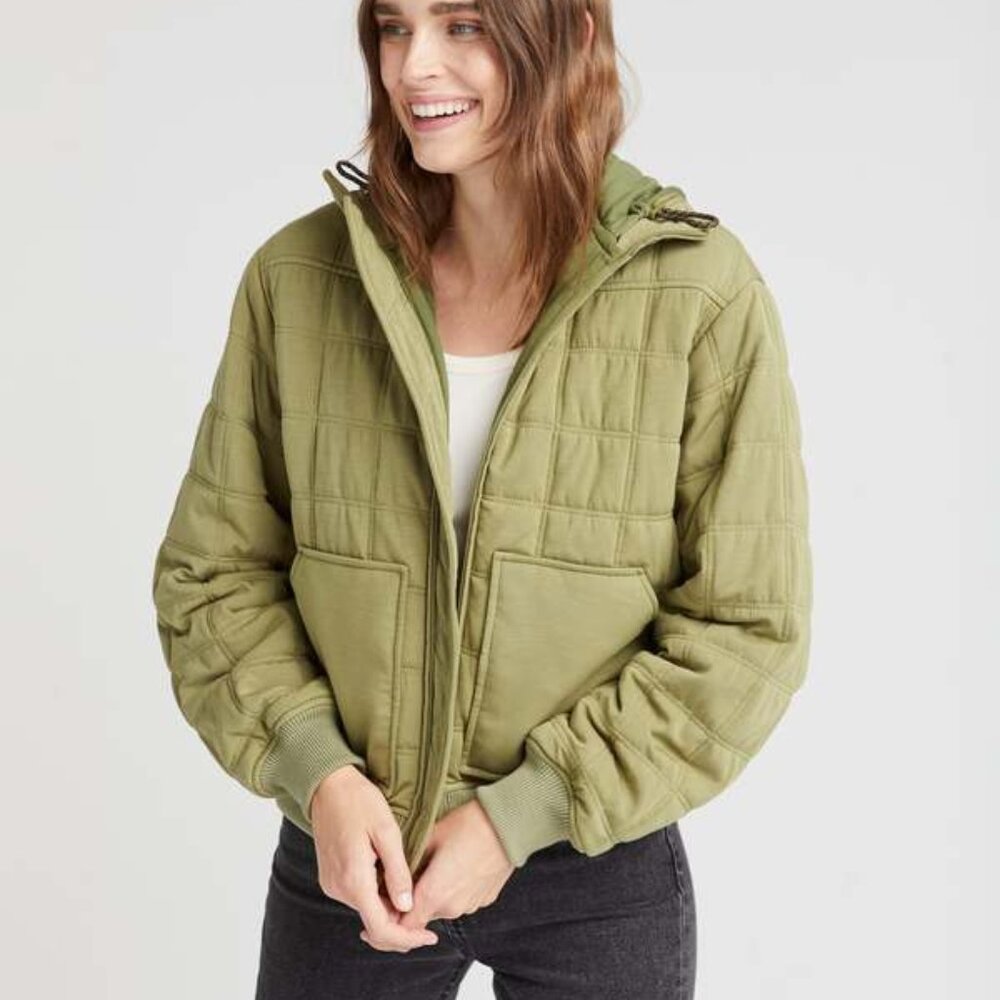Richer Poorer Modal Quilted Bomber Jacket with Hood Olive M